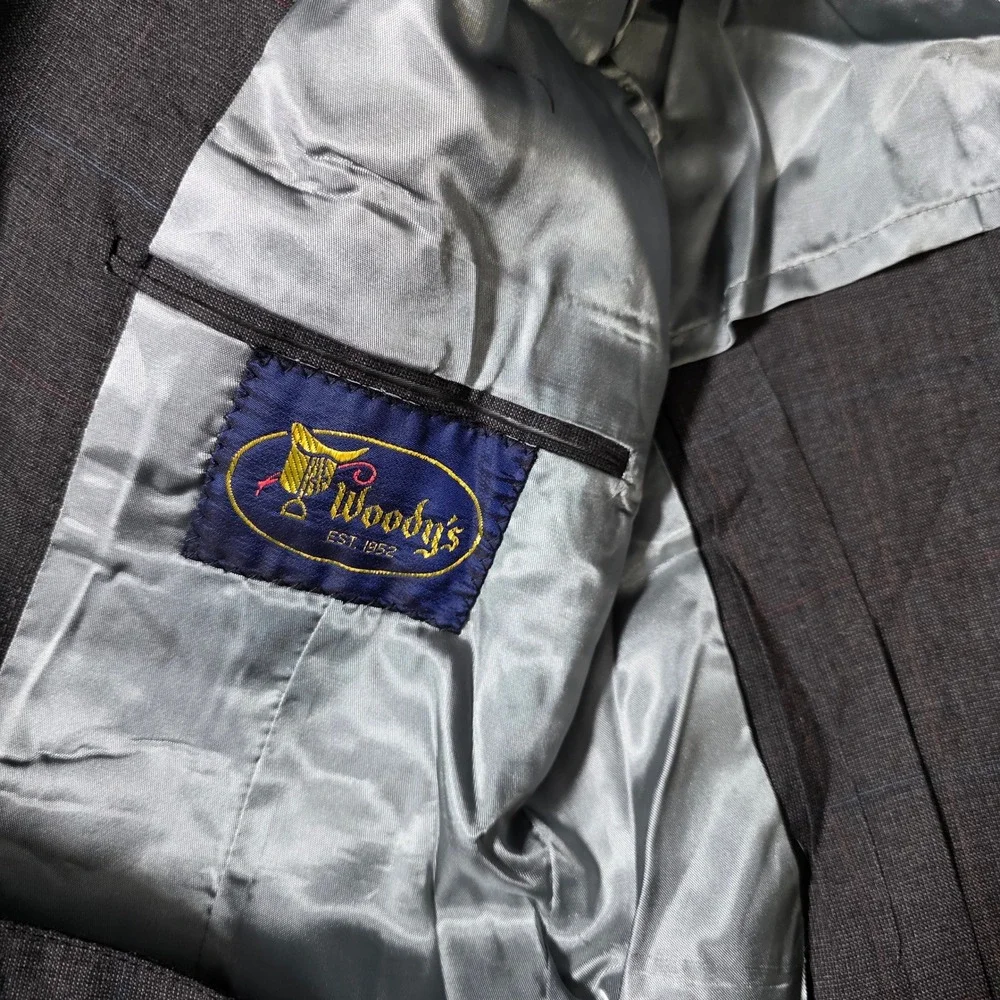 Woody's Mens 43R 34x31 2-Piece Suit Charcl Grey Windowpane Check 3-Button Blazer